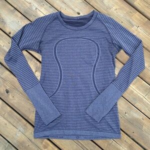 Lululemon Run Swiftly Tech Long Sleeve Crew Rugby Stripe Heathered Black Grape
